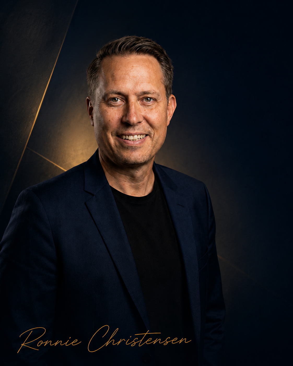 Portrait of Ronnie Christensen, Founder of Stockholm Royals, with gold signature
